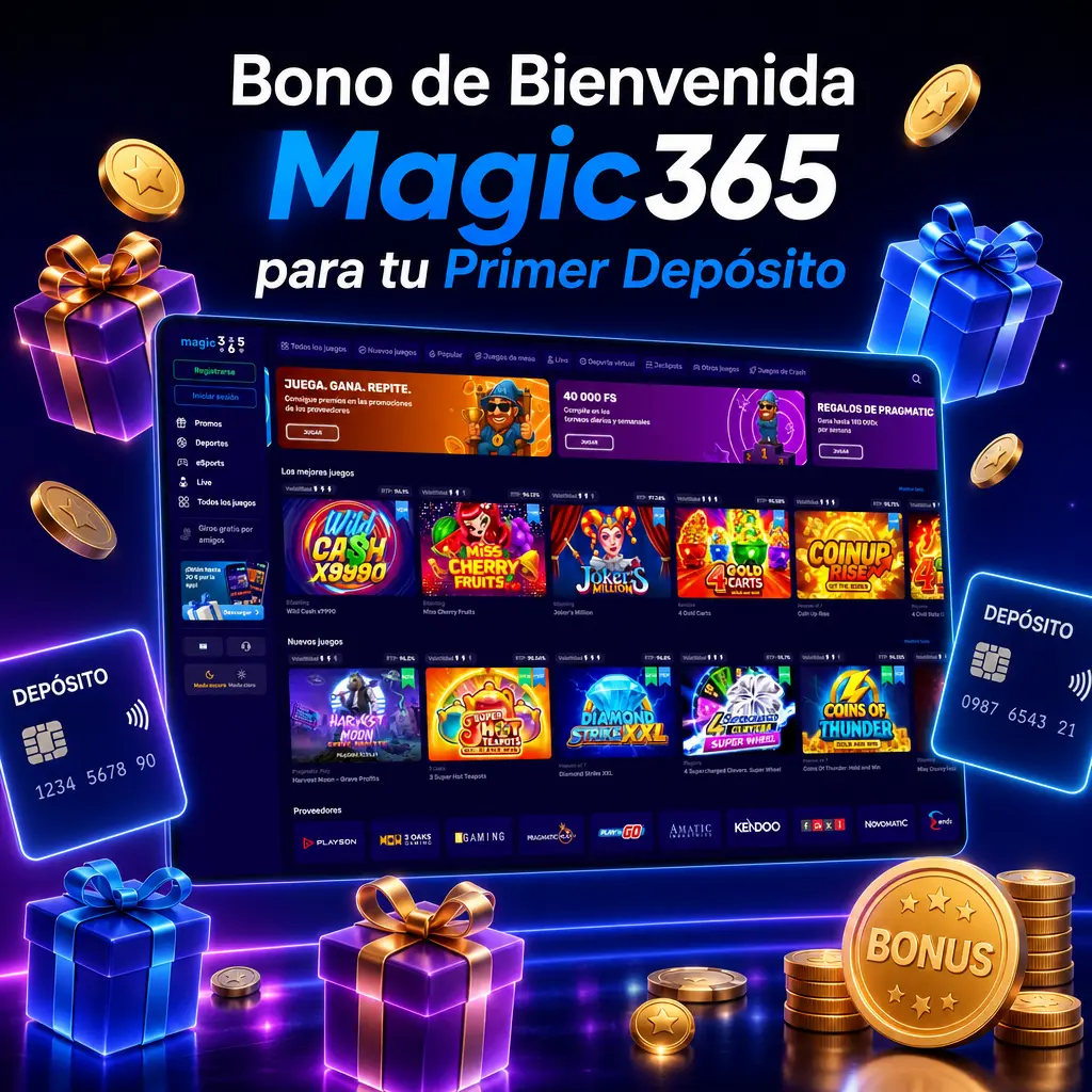 Bono de bienvenida Magic365: 200% hasta 16.000 ARS en deportes o 150% hasta 12.000 ARS más giros gratis en casino.
