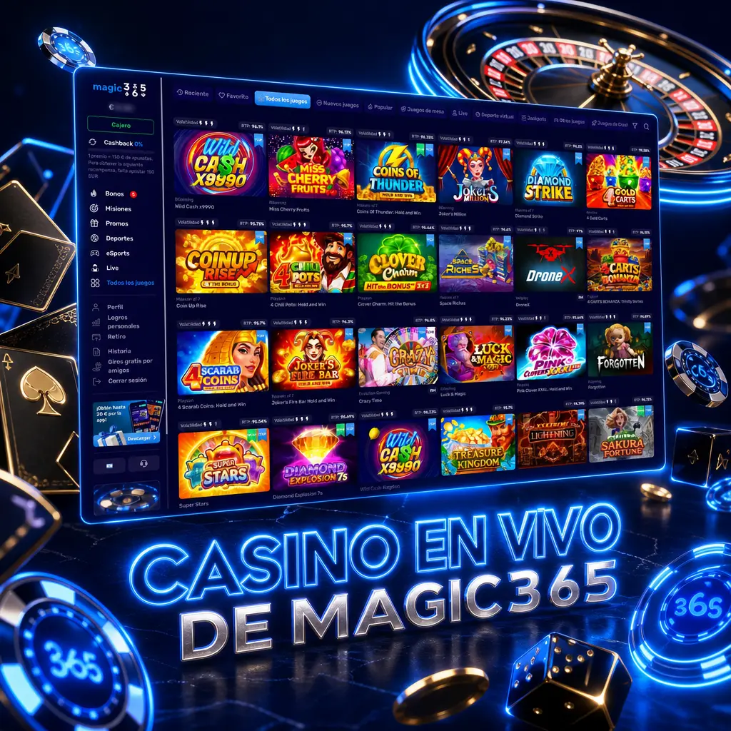 Casino en vivo de Magic365 con dealers reales: ruleta, blackjack, bacará, game shows y póker transmitidos en vivo.