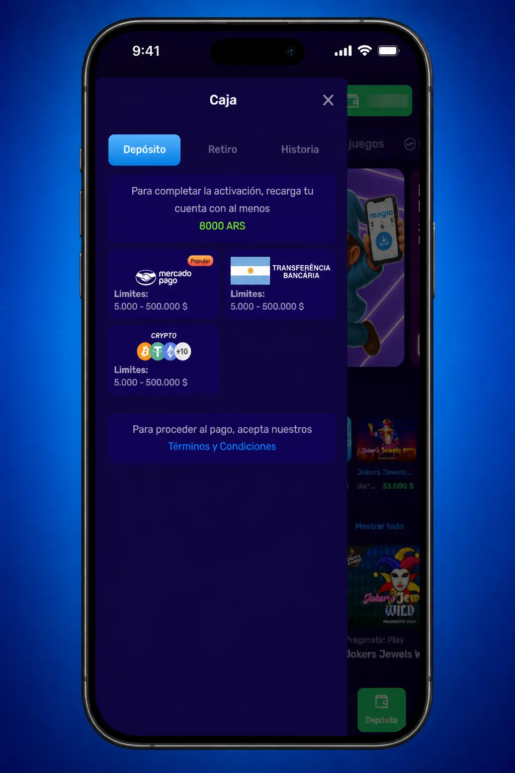 Pasos para depositar en Magic365 desde Argentina: elegí método de pago, ingresá el monto y confirmá la transacción.