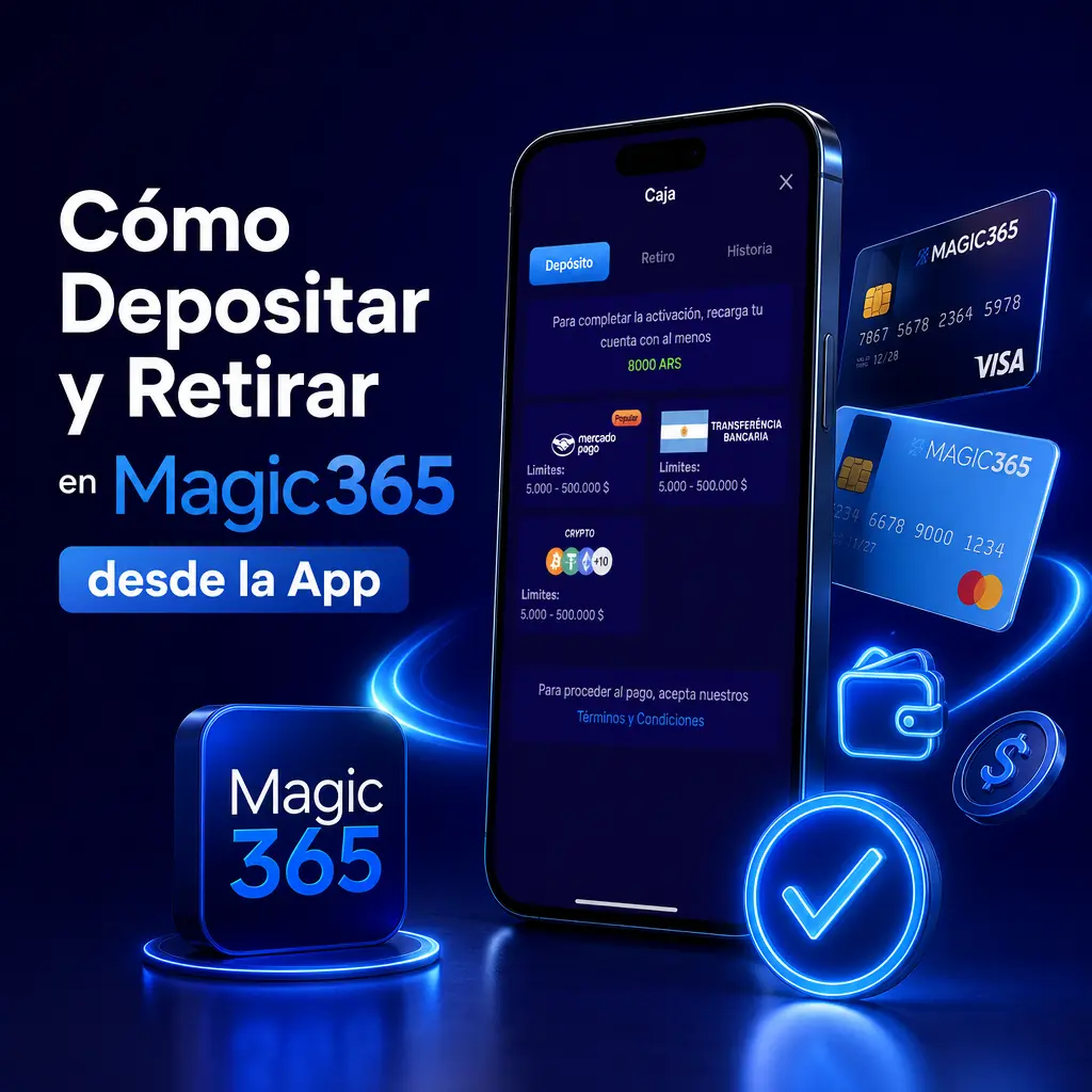 Guía para depositar y retirar dinero en Magic365 desde la app, con métodos de pago y pasos de verificación seguros.
