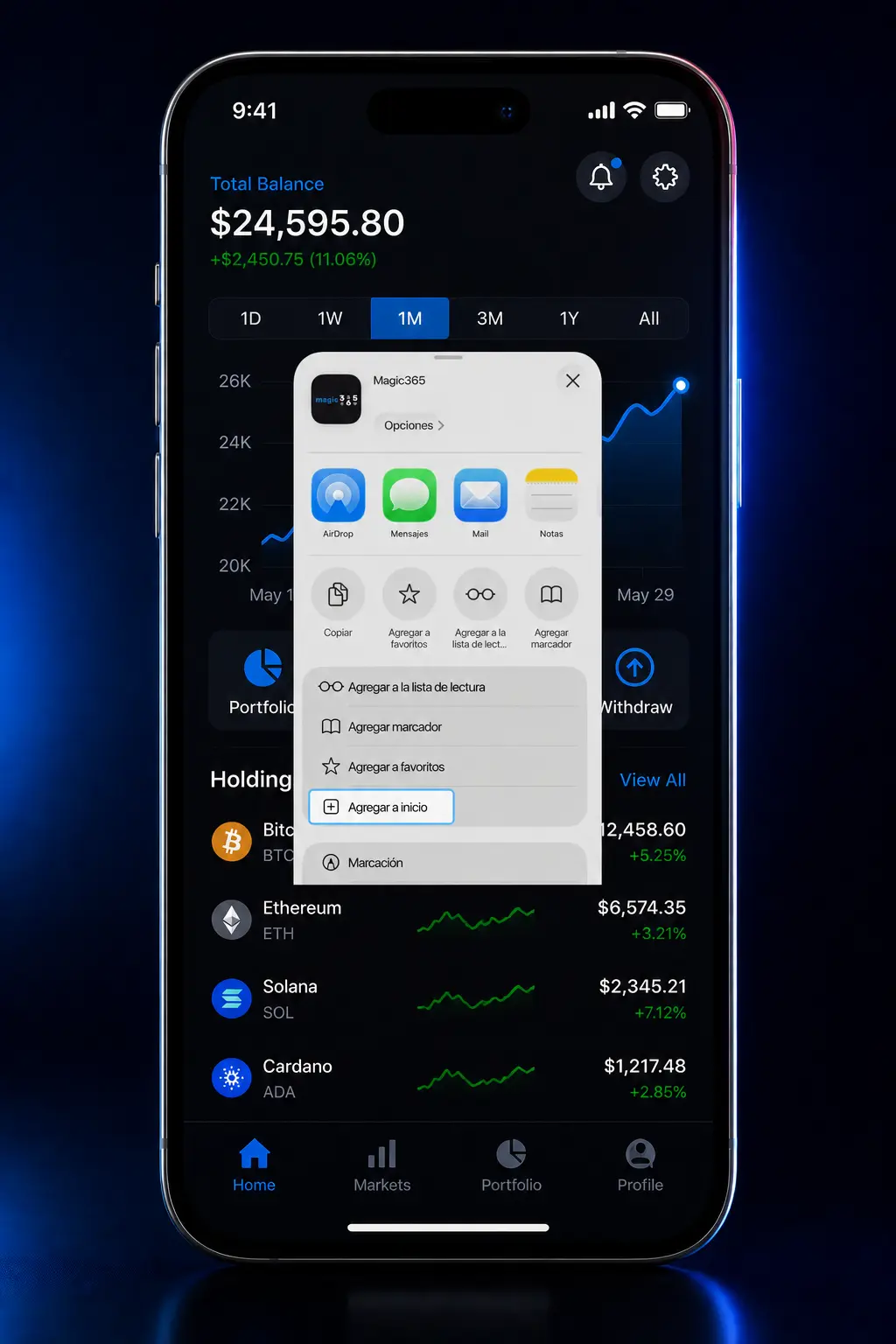 Pasos para descargar e instalar la app Magic365 en iOS desde Safari sin usar la App Store.
