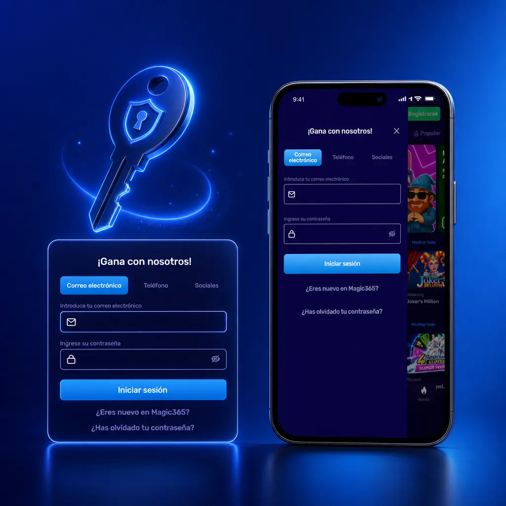 Pantalla de inicio de sesión de Magic365 en Argentina para acceder a saldo, apuestas y bonos activos