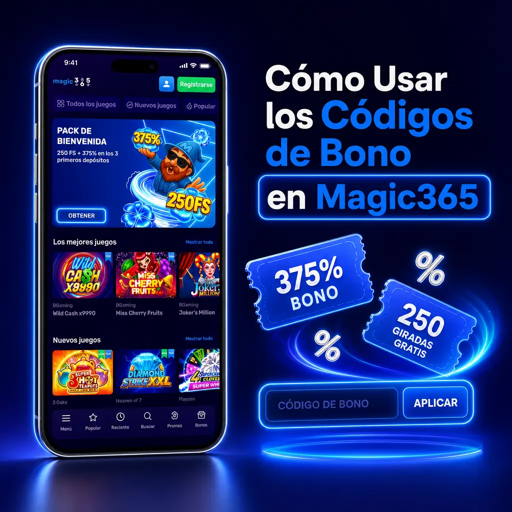 Pasos para aplicar un código de bono en Magic365: registro, depósito mínimo y acreditación en el balance.