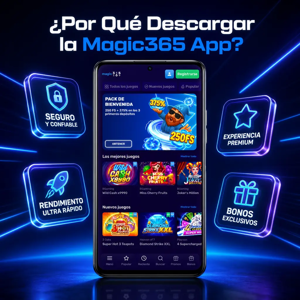 Magic365 App: carga rápida de cuotas, notificaciones en vivo, menor consumo de datos y depósitos instantáneos para apostar.